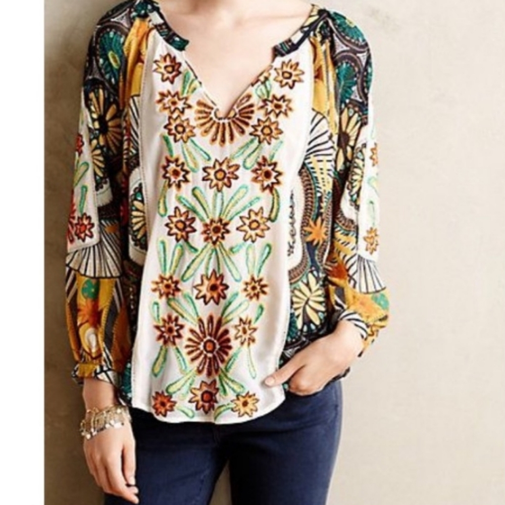 Anthropologie Kas New York Embroidered Top Sz L